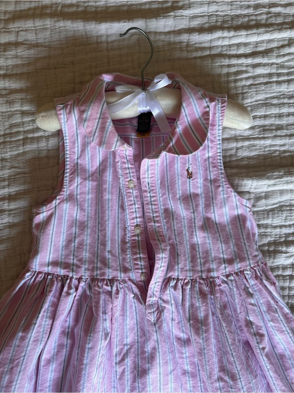 Ralph Lauren Pink and White Striped Sleeveless Cotton Dress